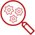 magnifying glass examining gears icon