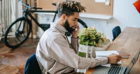 young man on phone interview